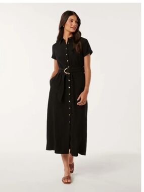 Ever New Melbourne Black Briley Textured Shirt Dress